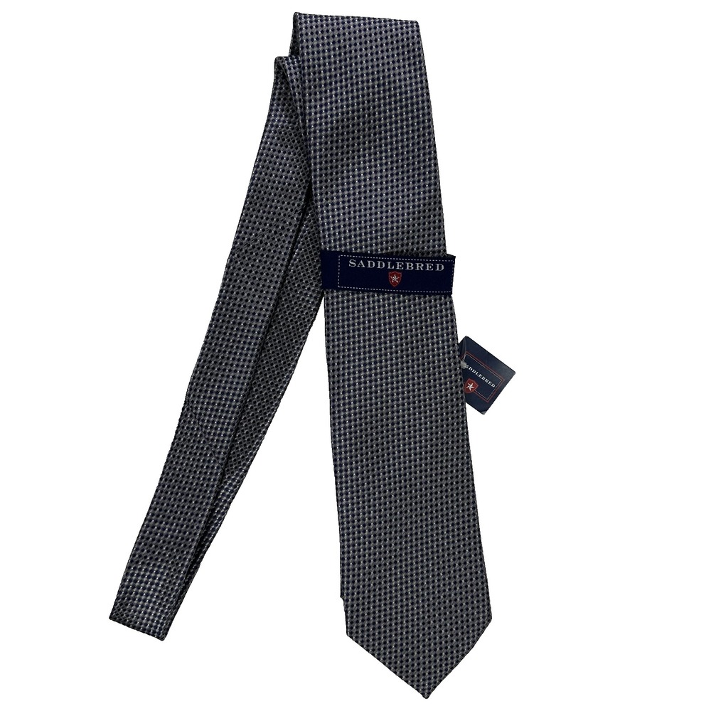 NWT Saddlebred Mens Tie Gray Blue Geometric Dot Pattern Ctn Blend 3.25" Classic